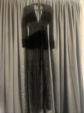 Black Sheer Mesh Long Sleeve Evening Dress